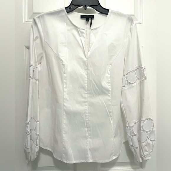 Donna Karan Tops - DONNA KARAN Long Sleeve White Blouse with Lace Inserts - Sz S